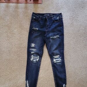 American Eagle Outfitters Blue Skinny Jeans with Distressed Details